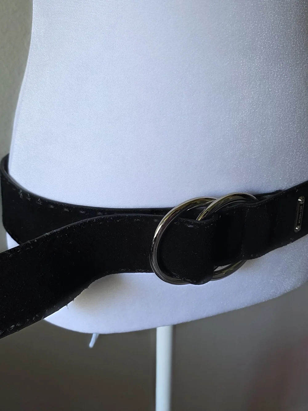 Vintage Y2K Michael Kors Black Leather Silver Buckle Loop Belt Large